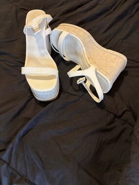 Steve Madden White Cork-Style Platform Wedges